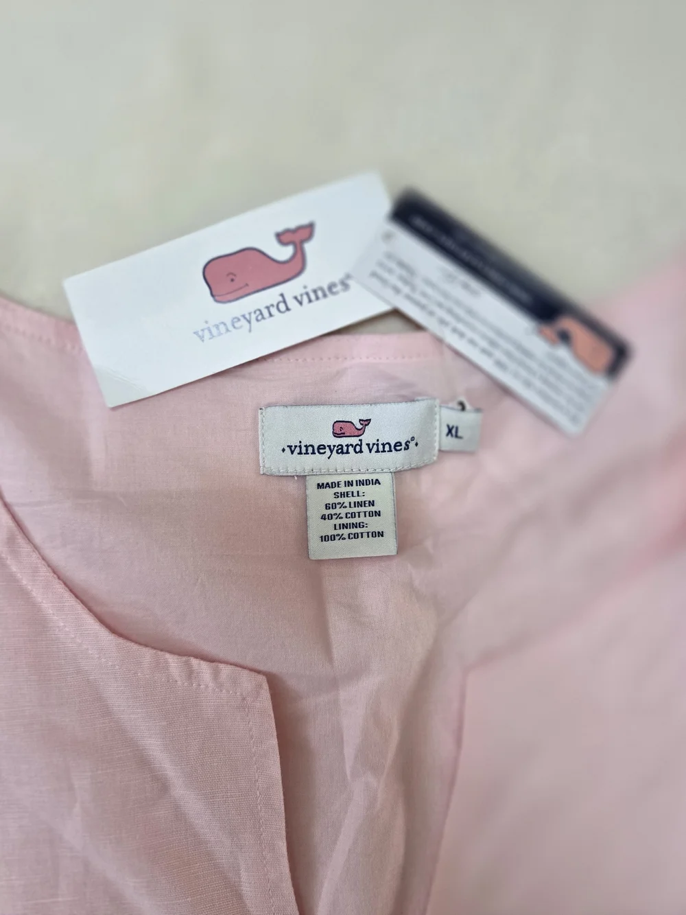 Vineyard Vines Pale Pink Sleeveless Linen-Blend Drawstring Ruffle Dress - Picture 2 of 3